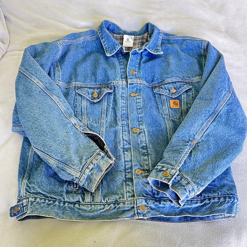 Vtg USA Carhartt Denim Jacket 2XL J11 DST Blanket Lined Trucker Workwear